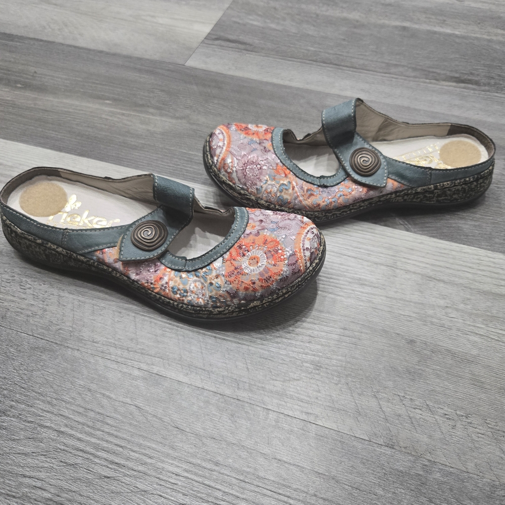 Rieker Antistress multicolor embroidered slip-on clogs Size 38